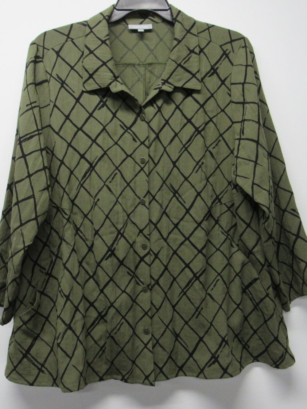 Habitat Clothes to Live In Green Black Woven Print Tunic Tank Top XL Pockets